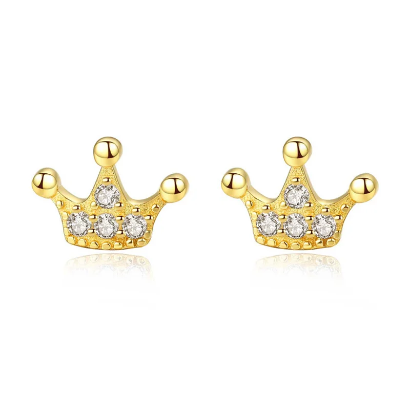

【MeibaPJ 】Fashion S925 Sterling Silver Lovely Crown Simple Earrings for Women Fine Sweet Jewelry