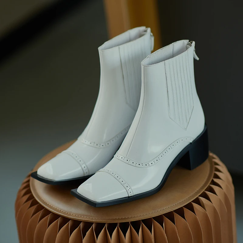 

Genuine Leather zippers Decoration Ankle Boots High Heels Women Brand Design Boots Women Autumn Winter Party Shoes Woman