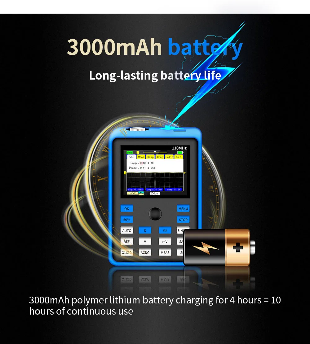

DSO1C15 Digital Oscilloscope 500MS/s Sampling Rate 110MHz Analog Bandwidth Support Waveform Storage With 2.4 Inch Screen