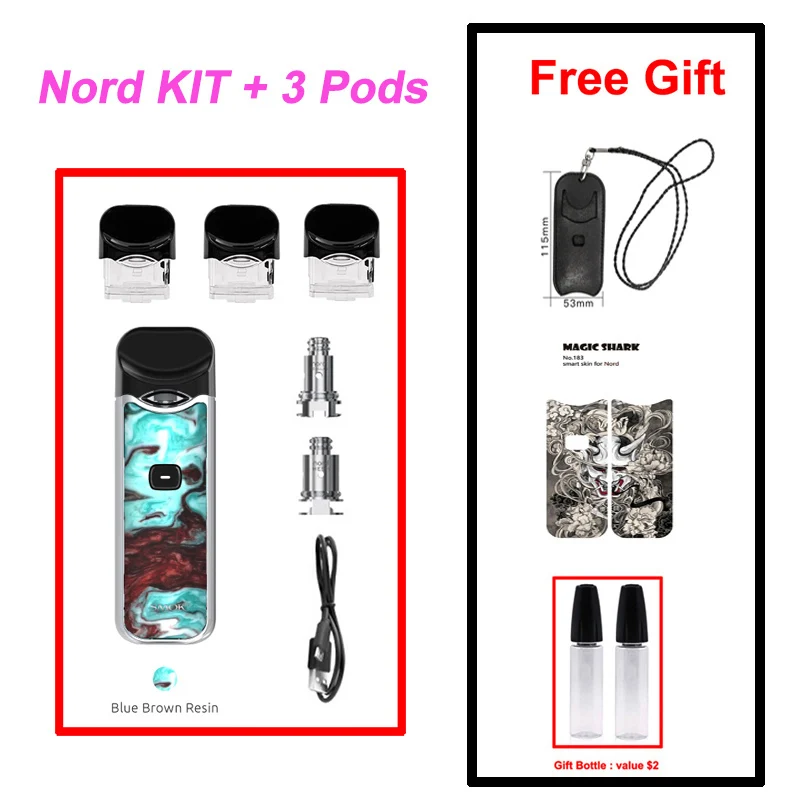 Blue Brown Resin SMOK Nord Pod Vape ручка 1100 мАч батарея 3 мл Pod система сетка катушка электронная сигарета Pod Комплект Испаритель VS SMOK NOVO Minifit - Цвет: Blue Brown Resin