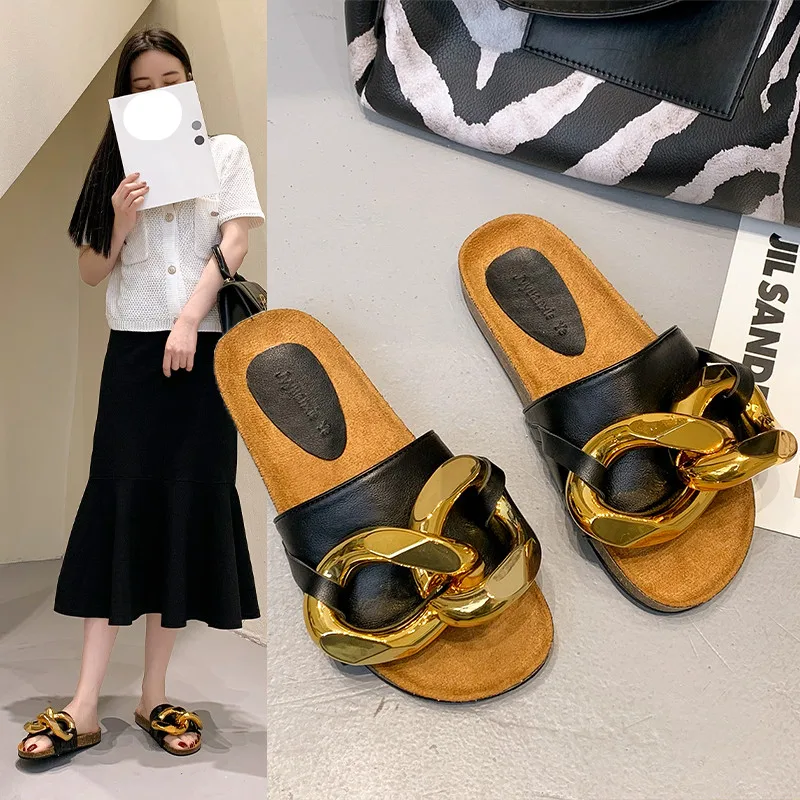 

Female Shoes Summer Clogs Woman Ladies' Slippers Low Luxury Slides 2021 Beach Designer Flat Rome PU Fabric Rubber Flat Shoes Fem