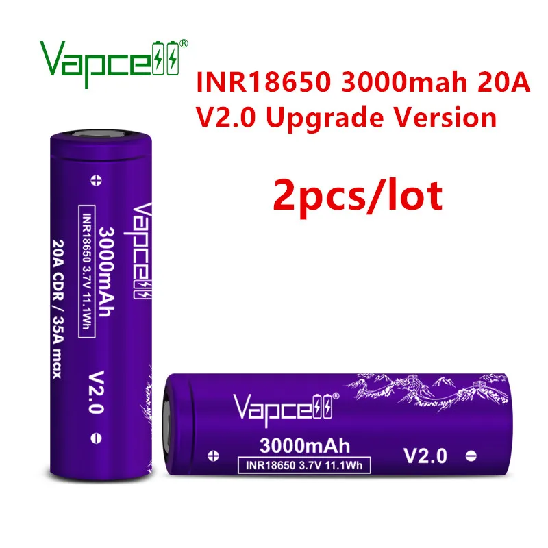 2 шт./лот Vapcell оригинальный INR 18650 3000 мАч 20A 3 7 в V2.0 обновленная версия литий ионной