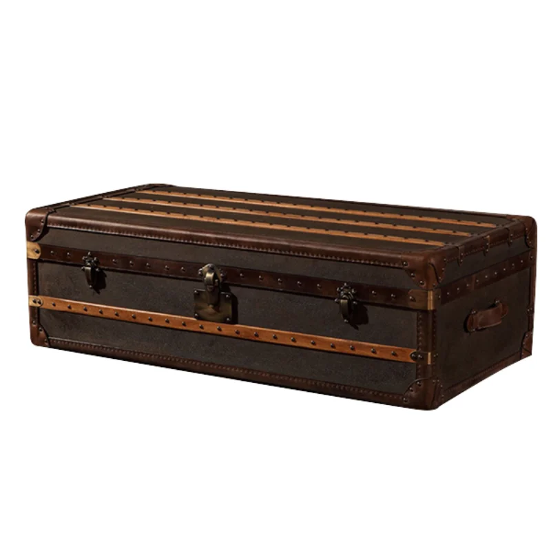 

American Retro Industrial Steamer Chest Trunk with Vintage Leather Line