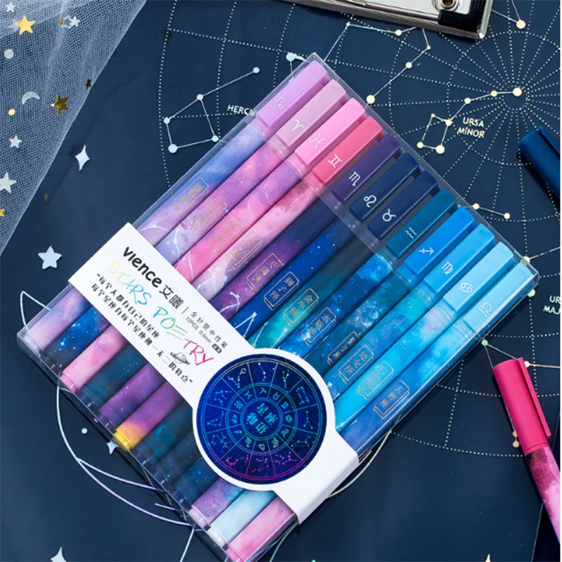 Гелевая ручка с 12 созвездиями со звездами черная 0 5 полной иглой милая креативная