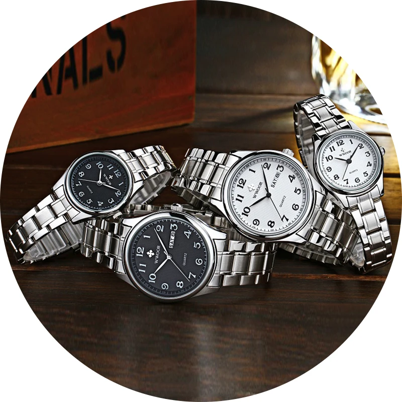 

WWOOR Fashion Lovers Watches For Men Women Waterproof Arabic Clock Silver Stainless Steel Couple Casual Ladies Quartz Wristwatch