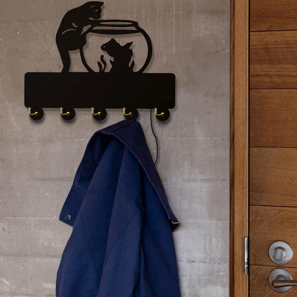 Забавный настенный органайзер для ключей с кошкой и золотой рыбкой стойка пятью