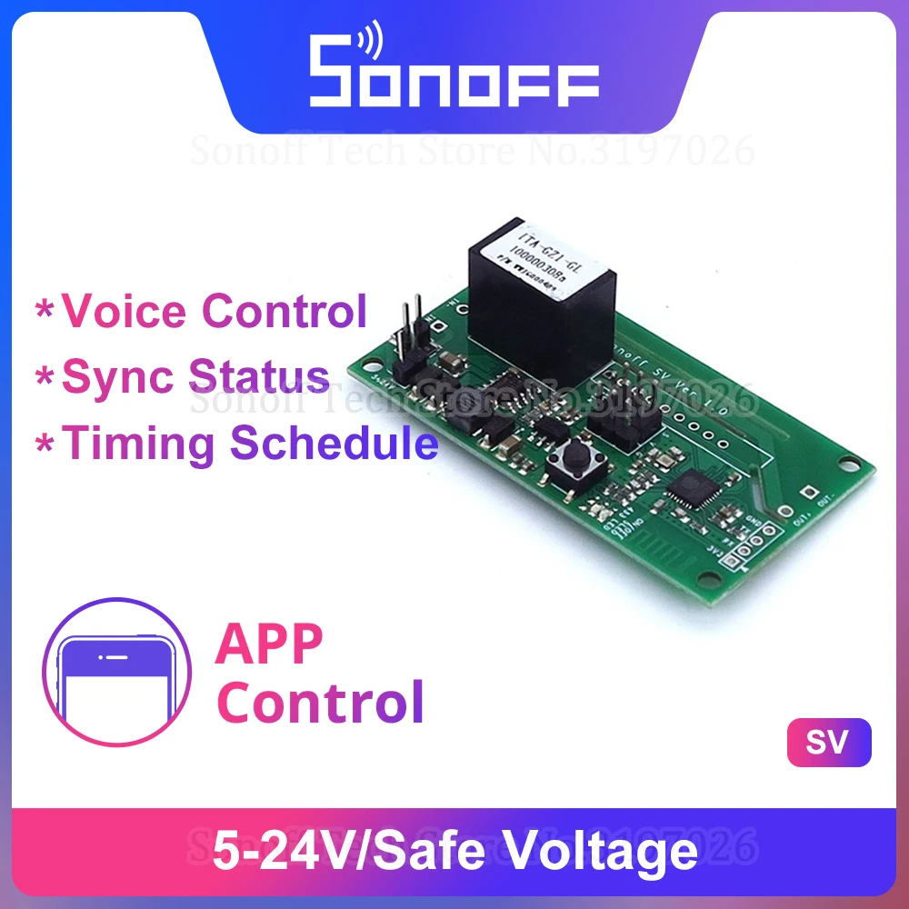 Itead Sonoff SV 5-24V Safe Voltage Wireless WiFi Smart Home Switch Module Support Secondary Development Work with eWeLink APP |