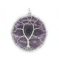 fysl silver plated wire wrap tree of life amethysts stone pendant opalite opal jewelry