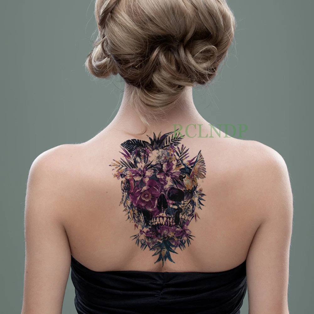 Водостойкая Временная тату наклейка Череп голова цветок роза искусственная флэш