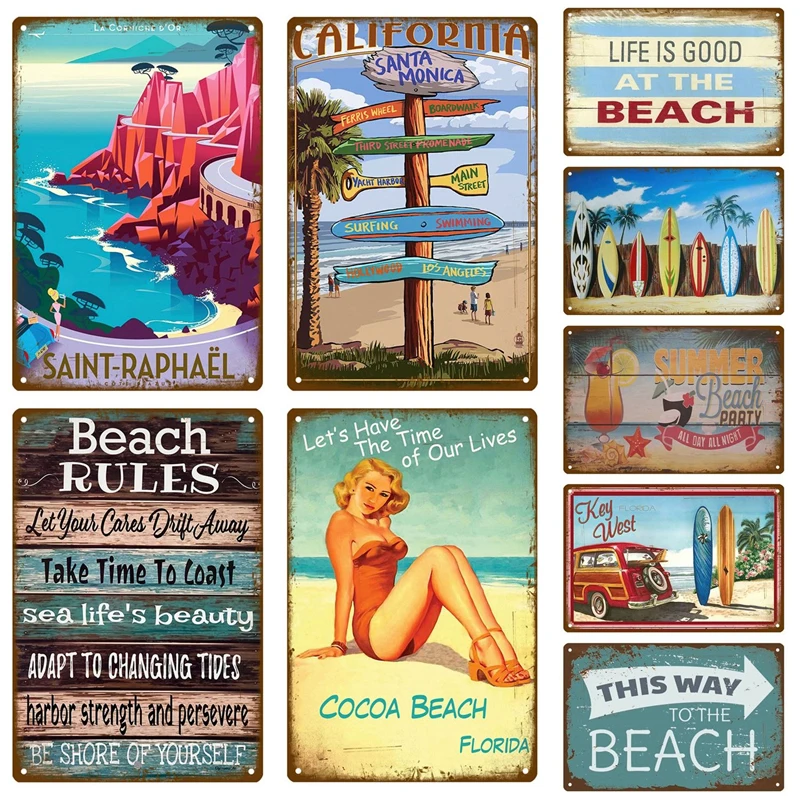 

Tiki Bar металлический знак залива, винтажный постер в стиле индастриал-деко, винтажный женский металлический декор для стен в гостиной