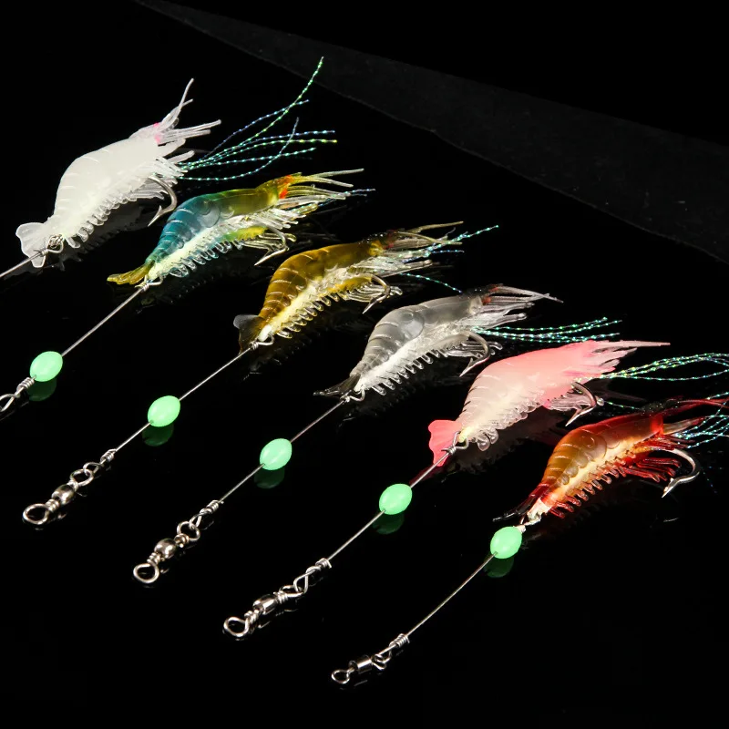 6 шт./лот светящаяся поддельная креветка Мягкая силиконовая искусственная