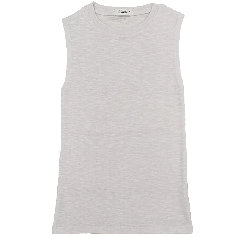 

Blusas Mujer De Moda 2021 Korean New Vests Women Top O-neck Solid Tank Summer Fashion Women Sleeveless Casual Thin Tops 9267