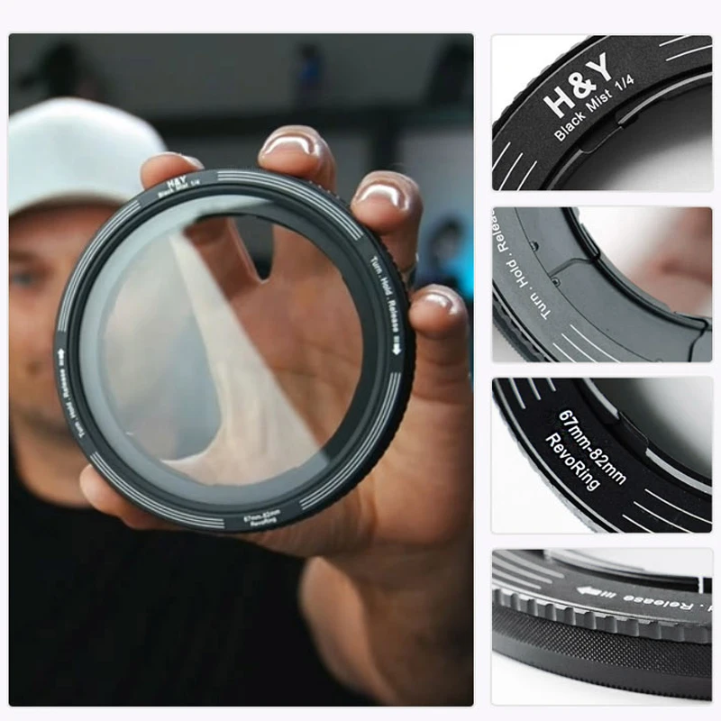 

H&Y Revoring Adjustable Black Mist Filter 1/4 67 72 77 82mm for Canon Sony Micro SLR Filter Fantasy Portrait Beauty Softening