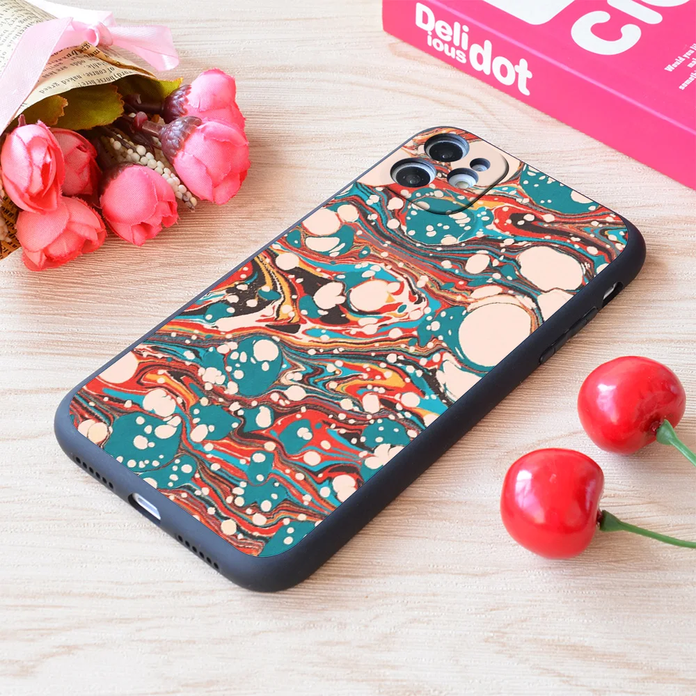

For iPhone Psychedelic Marbled Paper Splash Blob Pepe Psyche Print Soft Matt Apple iPhone Case