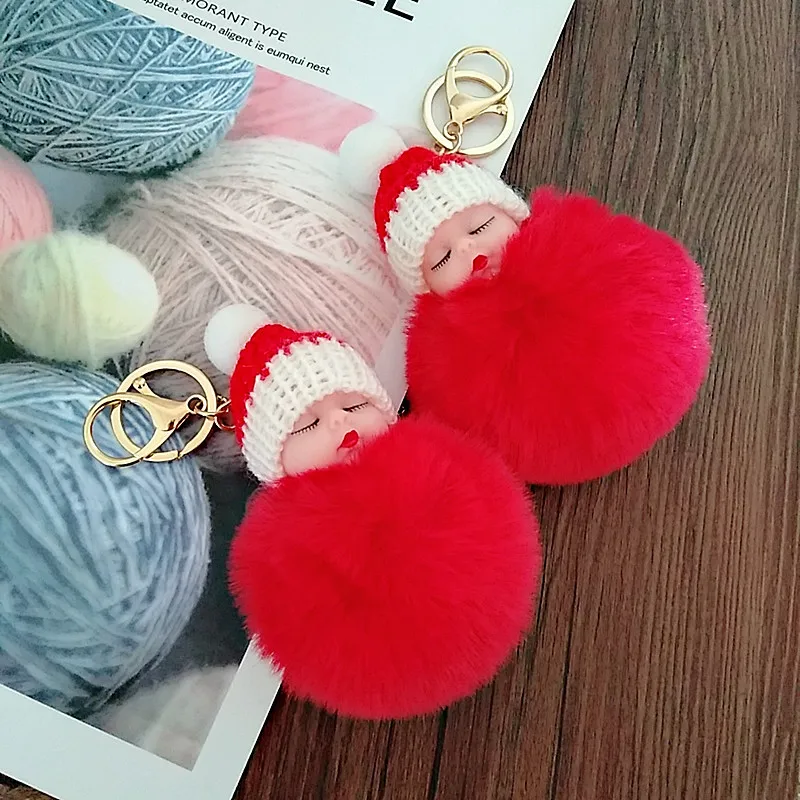 Fake Rabbit Fur Ball Sleeping Baby Doll Keychain Pompom Car Keyring Key Chain Women Holder Bag Pendant Jewelry | Игрушки и хобби