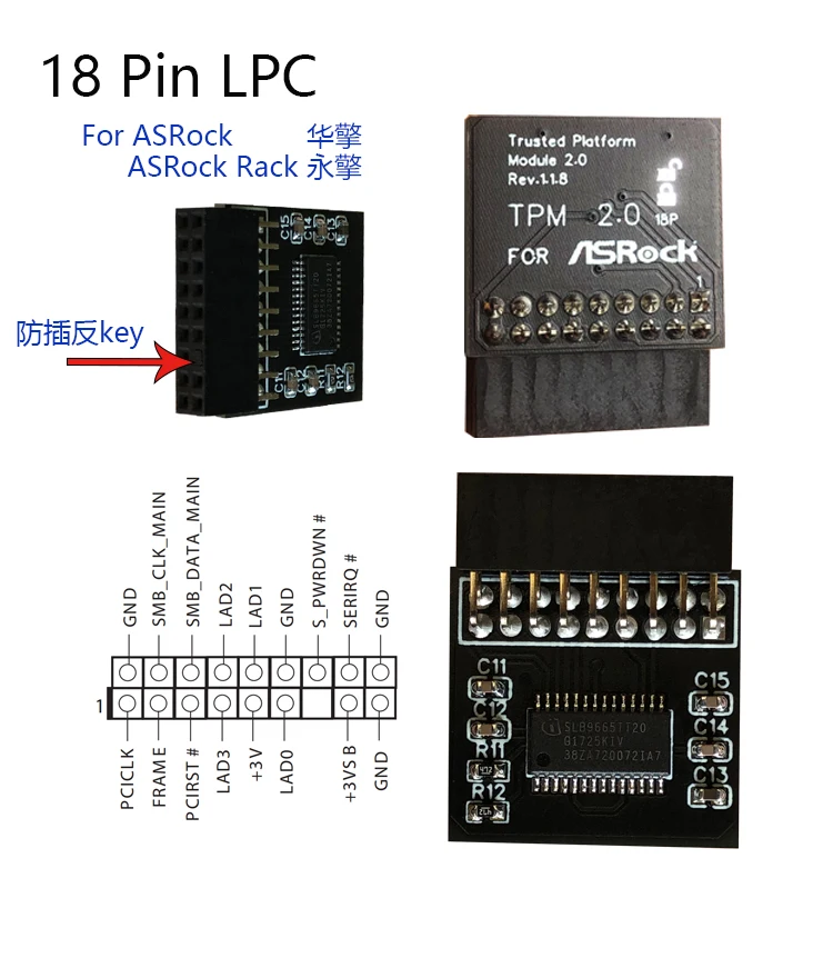 TPM 2.0 Encryption Security Module Remote Card Supports Version 2.0 12 14 18 20-1pin Pin Support Multi-brand Motherboard