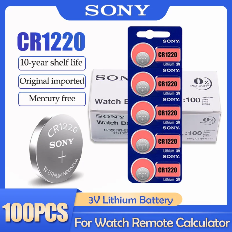 100 шт./лот Sony CR1220 CR 1220 ECR1220 GPCR1220 BR1220 LM1220 DL1220 3V литиевая батарея для часов батарейки