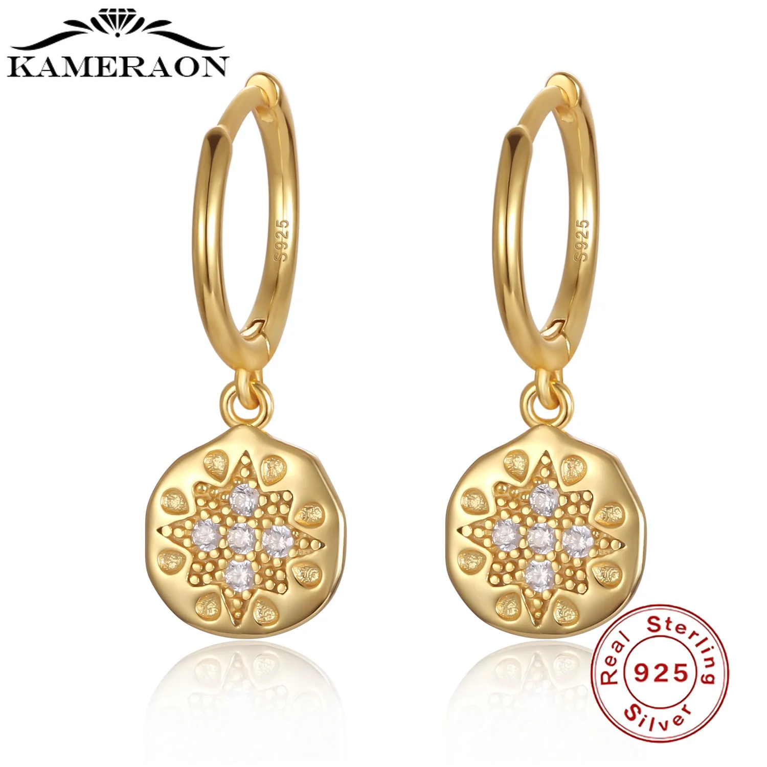 

S925 Sterling SIlver Earrings Vintage Baroque Mini Hoop Earrings For Women Cute Circle Earrings Fine Jewelry Gold Color