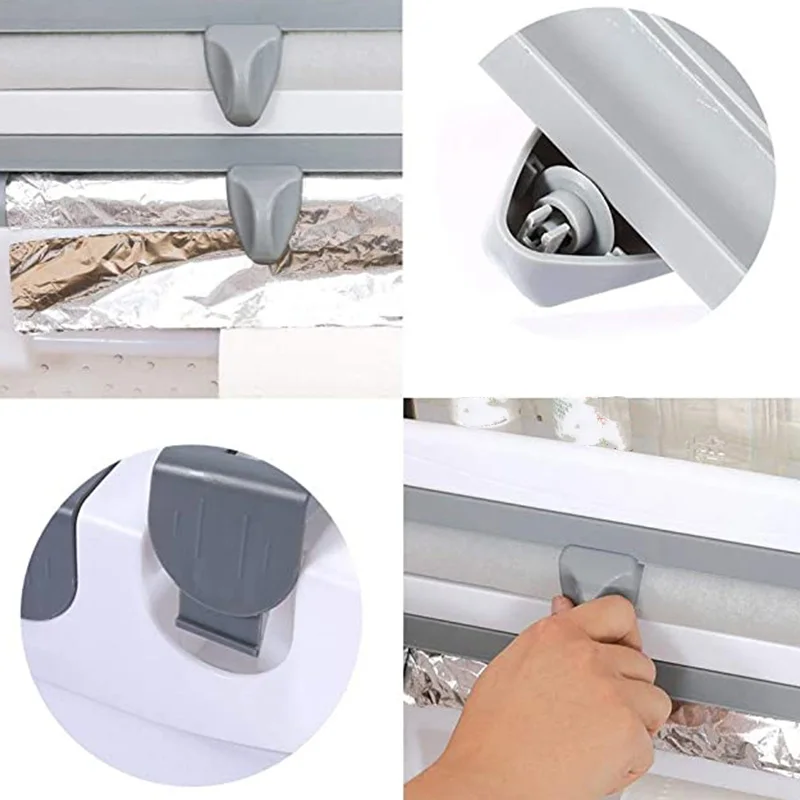 

Kitchen Sauce Bottle Storage Rack Multifunctional Cling Film Foil Cutter Home Kitchen Tool Rack Grey