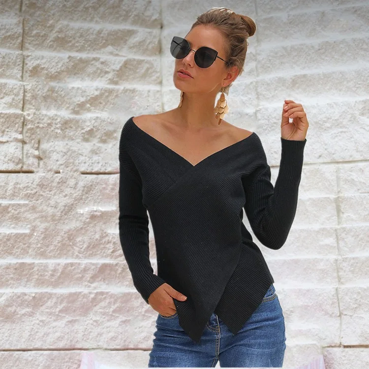 

Fall/winter 2021 new women's V-neck long-sleeved pullover Slim-fit knit sweater