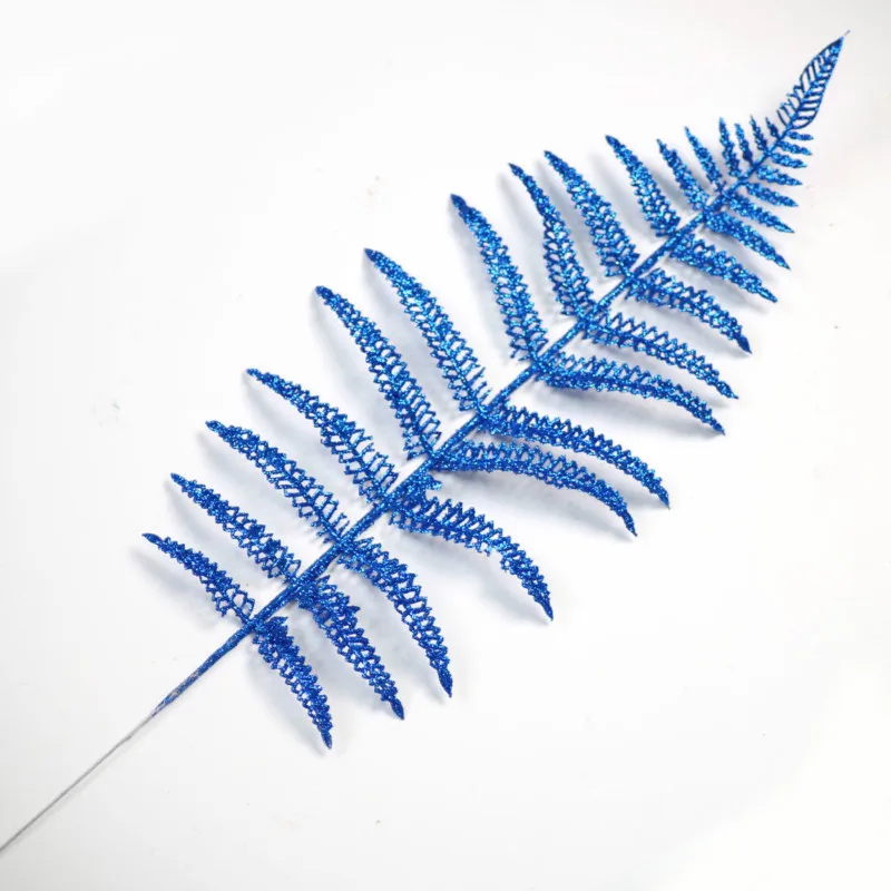blue A Christmas Tree Decoration Flower Grass Leaf Hollow Flash Grass Fake Flower Home Party Happy New Year Decoration Gold Silver 40cm - Цвет: blue A