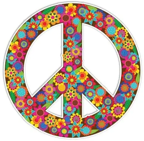 Наклейка с надписью Peace цветные картинки в стиле хиппи от Megan J Designs Виниловая