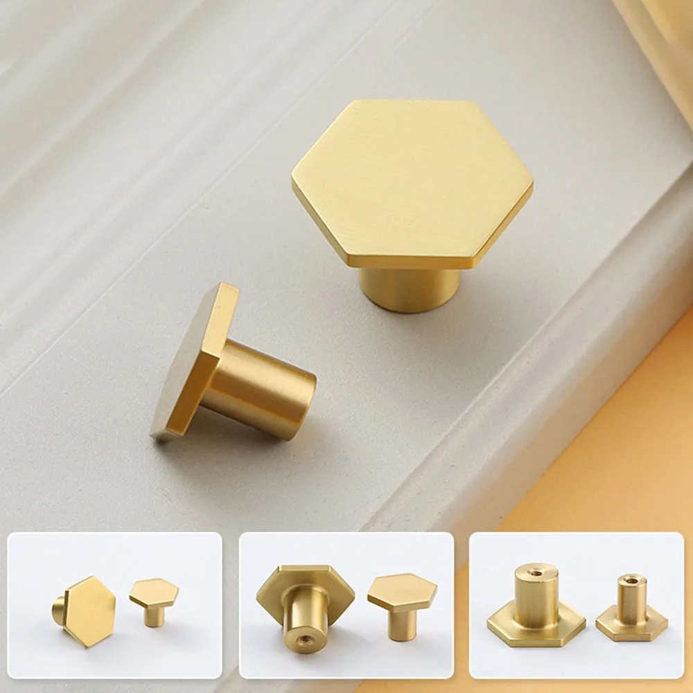 Шестигранные Золотистые Латунные Ручки для кухонного шкафа двери фурнитура