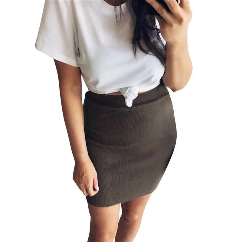 

Womens Pencil Skirt Cotton Stretch Elastic Waist High Waisted Knee Length Office Casual High Waist Solid Knit Mini Skirt S-XL