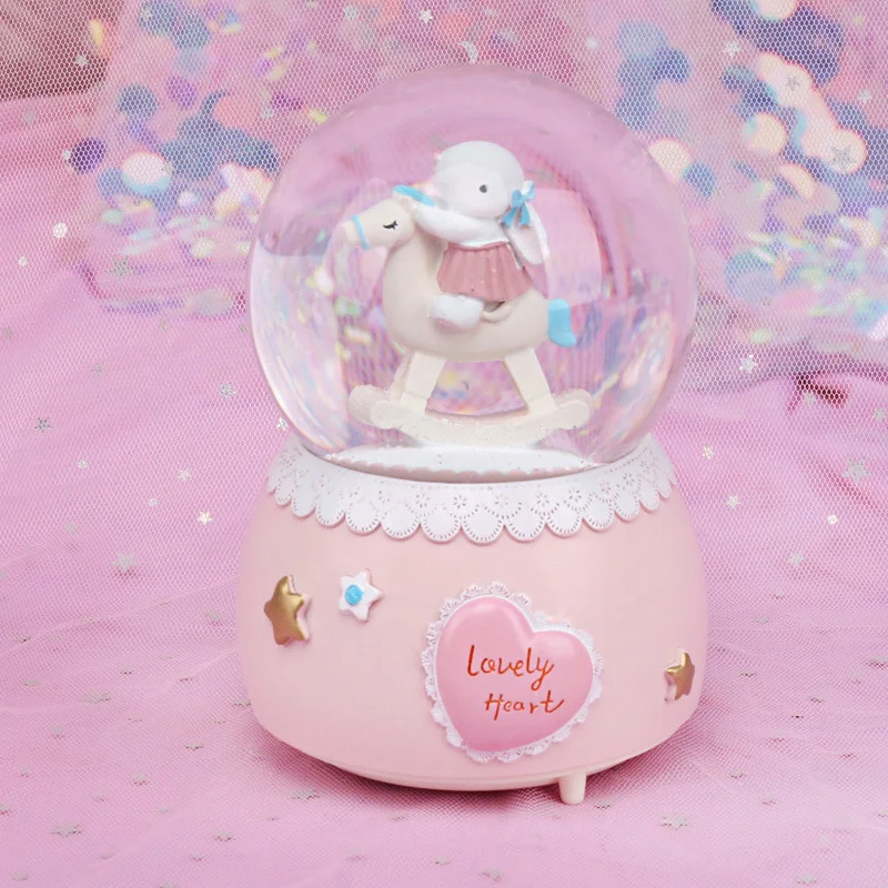 Креативный мультяшный кролик снежный шар хрустальный вращающаяся музыкальная