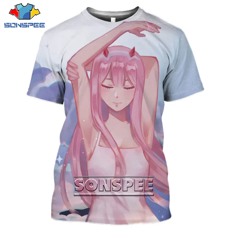 

SONSPEE Anime DARLING In The FRANXX T Shirt Men's Women's T-shirt 3D Print Sexy Girls Harajuku Summer Hip-hop Style Tees Tops