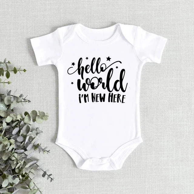 

Baby Announce Hello World I'm New New Here Cute Newborn Baby Bodysuit Short Sleeve Baby Boy Girls Bodysuit Onesie Romper Clothes