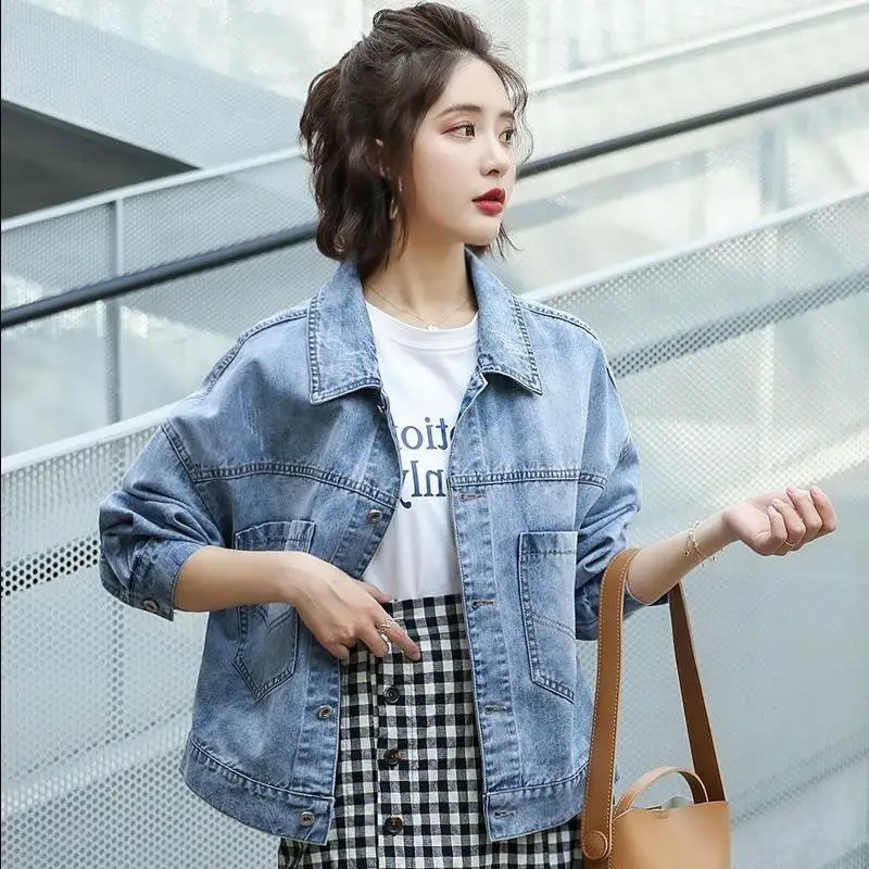 Женская джинсовая куртка ZQLZ винтажная свободная короткая в стиле Харадзюку с