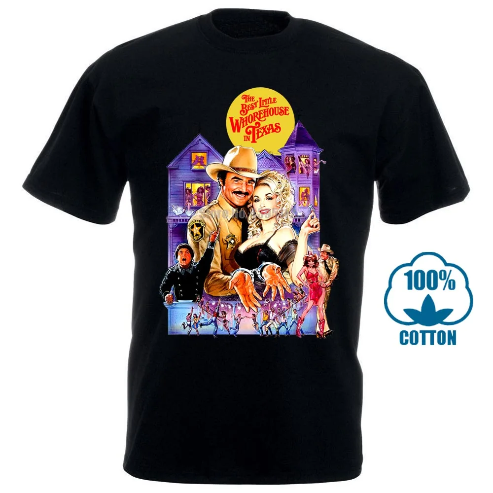 Цвет черный средние футболки лучший маленький Whorehouse в Техасе Burt Reynolds Dolly Parton