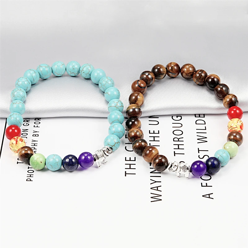 Мужской и женский браслет из 7 чакр с подвеской натурального камня лавы дерева