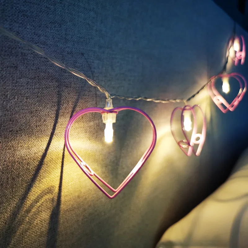 

10LED 3D Metal Heart String Lights Christmas Tree Wedding Home Party Holiday Decoration Lighting