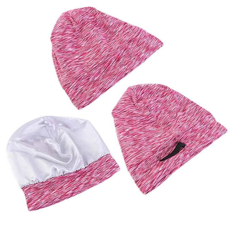 

Women Muslim Satin Lined Bonnet Sleep Cap Adjustable Stretch Slouchy Beanies Chemo Hat Solid Color Stripes Hair Loss Turban Head