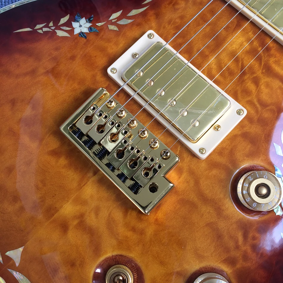 Bestellen Custom Shop Orange Burst Top Elektrische Gitarre China Mit Gold Hardware, Echt Abalone Inlay, Freies Shipping190308