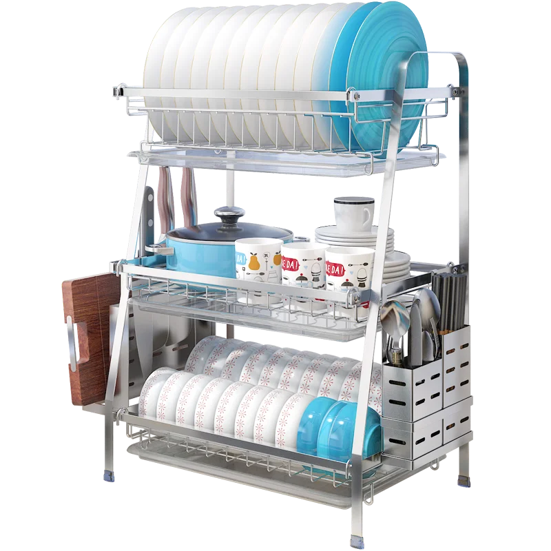 Кухонная сушилка для посуды 3 уровня нержавеющая сталь 304|Полки и держатели| |