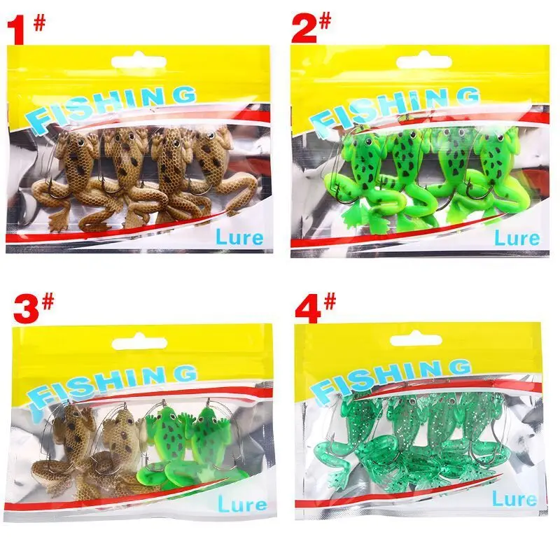 4Pcs/set 6cm 5.2g Rubber Frog Soft Bait Fishing Lures Set Sea Fishing Plastic Fish with Hook Carp Fishing Tackle