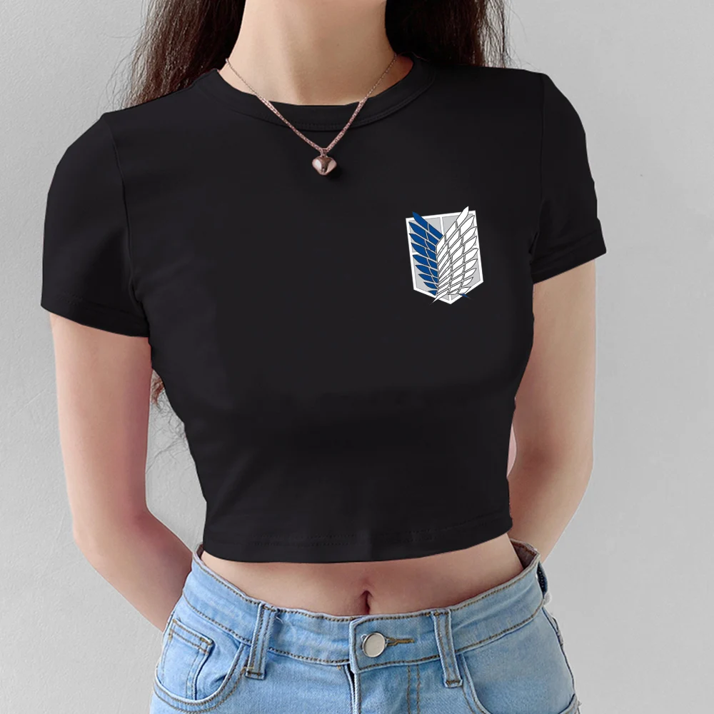 Футболка женская с японской мангой из аниме атака на Титанов винтажный кроп-топ