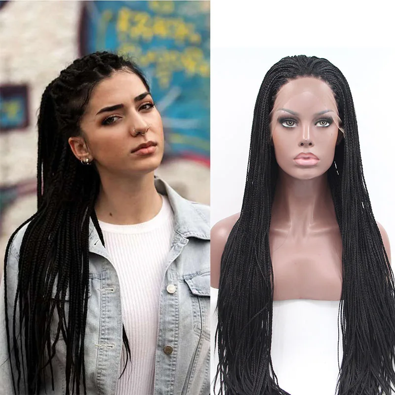 

Box Braided Wig Glueless 13*6 Lace Front Wig 26 Inches Long Cornrow Synthetic Braids Hair Baby Hair For Black Women With Gift
