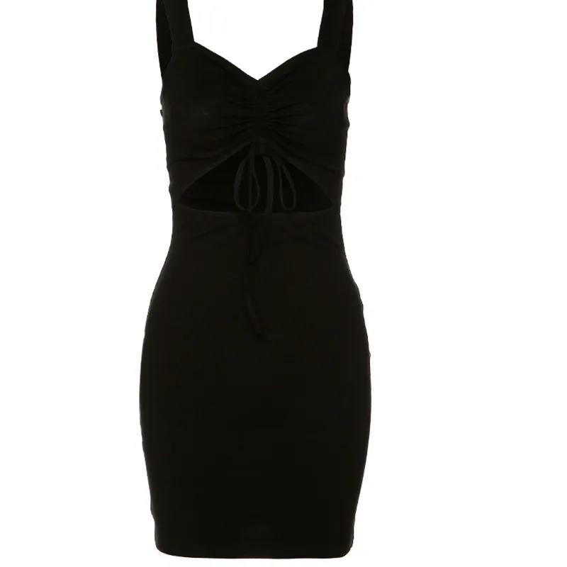 

2021 Summer New Women Fashion Sleeveless Hollow Out Strap Dress Casual Black Party Dresses Vestidos Slim Bodycon Mini Dress