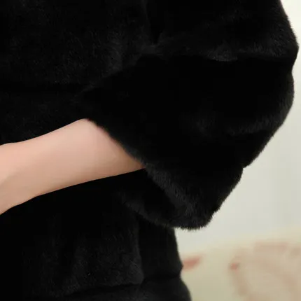 Women Faux Rex Rabbit Fur Coat N1