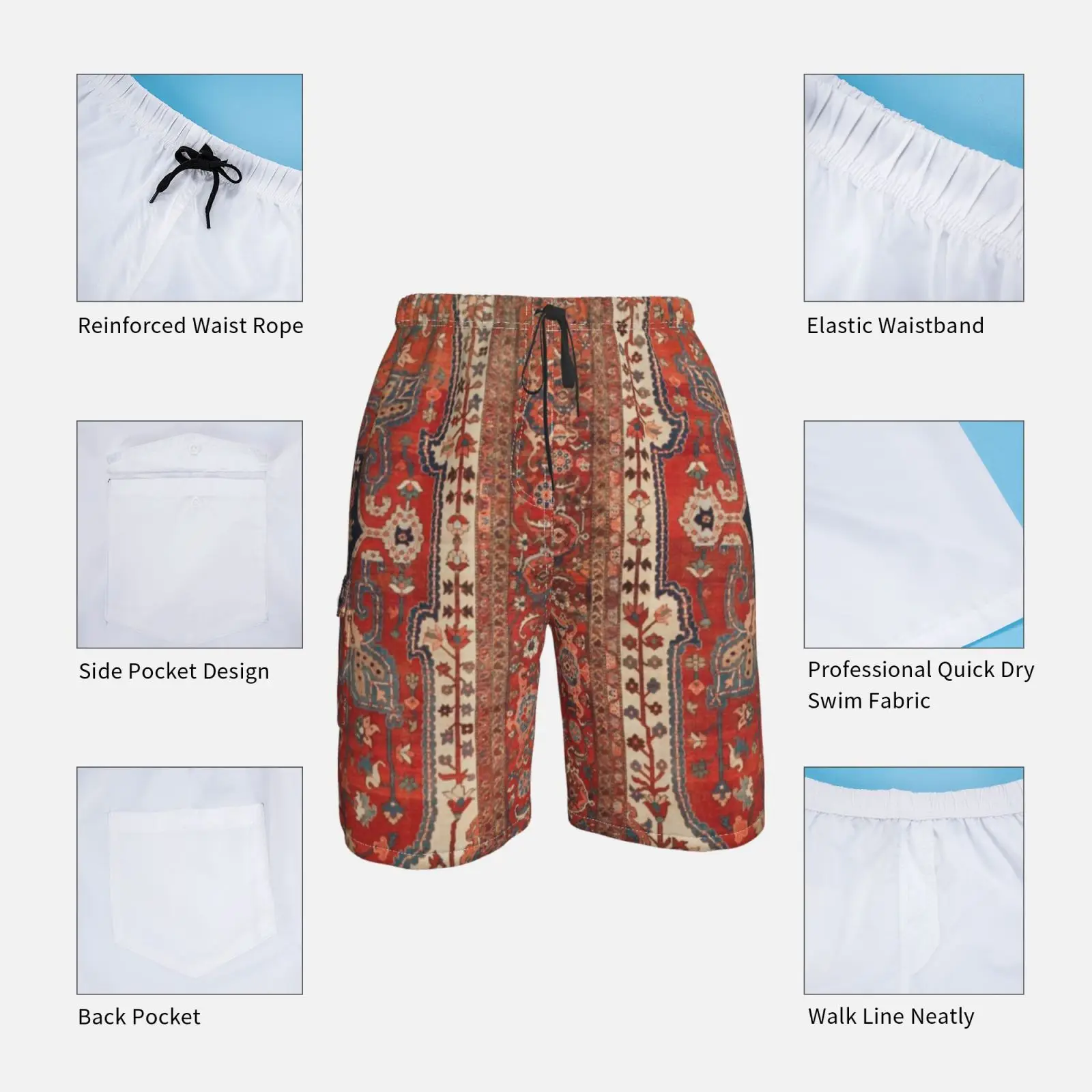 Пляжные шорты Heriz персидский ковер с принтом 19-век Северо-Западный | Мужская