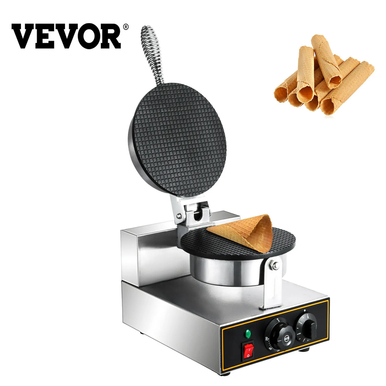 

VEVOR 1200 Вт электрическая машина для приготовления мороженого и вафель, твердая нержавеющая сталь, антипригарная поверхность, рулон яиц для к...