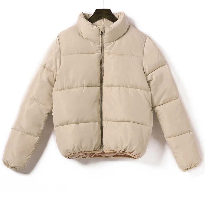 

Winter Thicken Women's Short Parkas Coat Solid Stand Collar Warm Parka Female Cotton Padded 2021 Fashion Puffer Jacket For Women