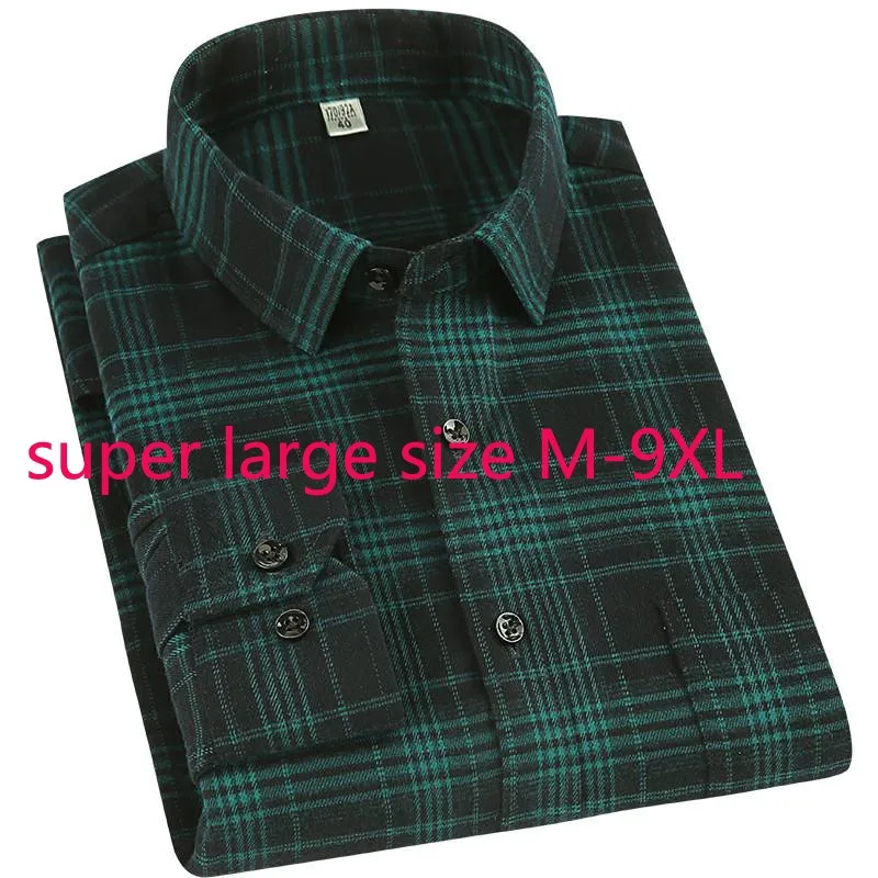 

New Arrival Fashion Suepr Large Autumn Cotton Men Long Sleeved Plaid Casual Shirts Single Breasted Flannel Plus Size M-8XL 9XL