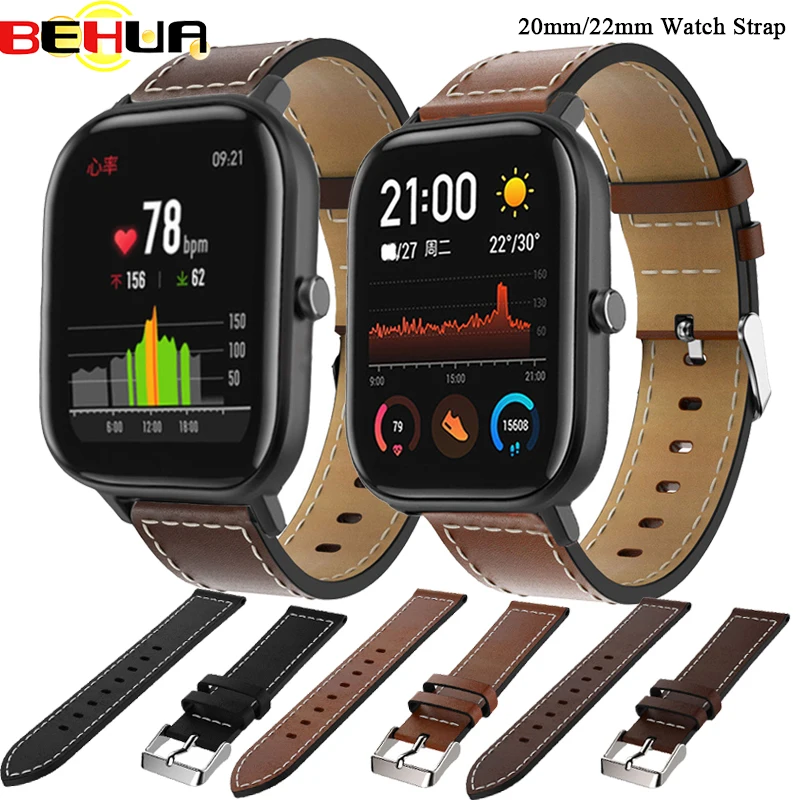 

20MM Leather Strap Watch Bands For Huami Amazfit Bip Pace Youth Lite U S GTS 2 2e Mini POP Pro Smart Bracelet Correa Wristband