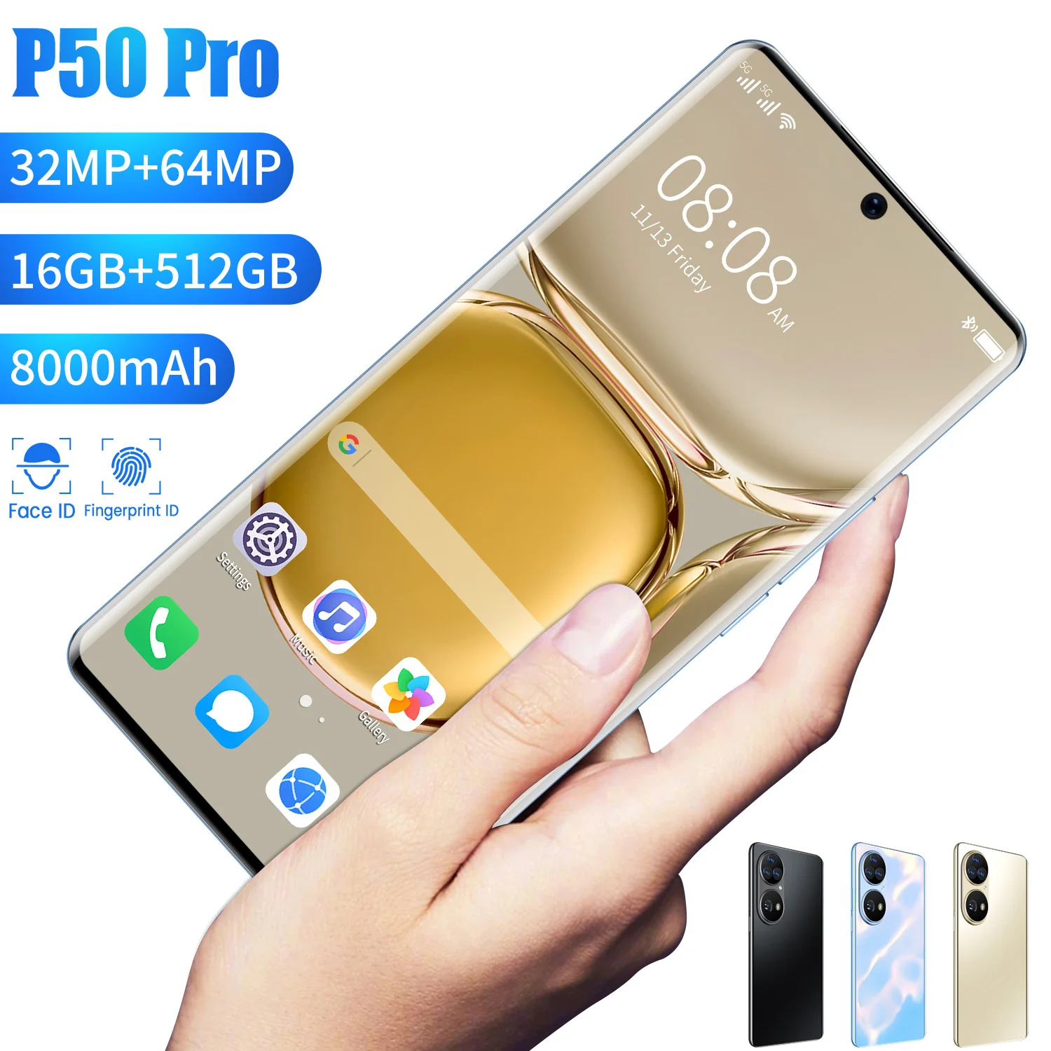 

Newest Smartphone 16GB 512GB P50 Pro 7.3 Inch 32MP 64MP HD Screen 8000mAh 5G Network Andriod 11 Snapdragon 888 Face ID Cellphone