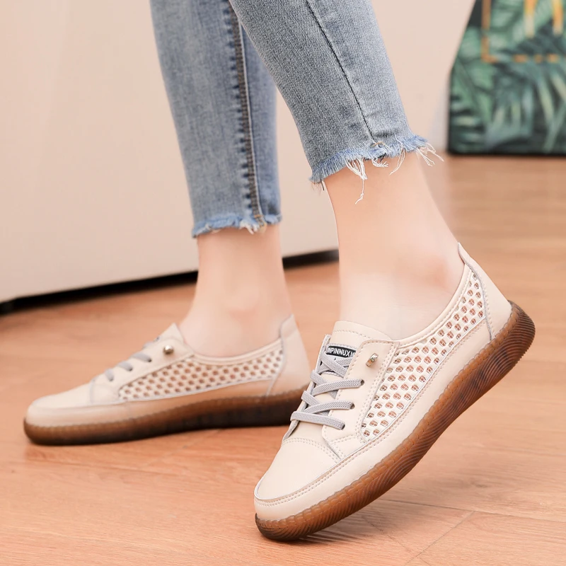 

Women Sport Sneakers Mesh Breathable White Shoes Running Lace-up Mesh Platform Sneakers Casual Summer Flat Vulcanize Shoes